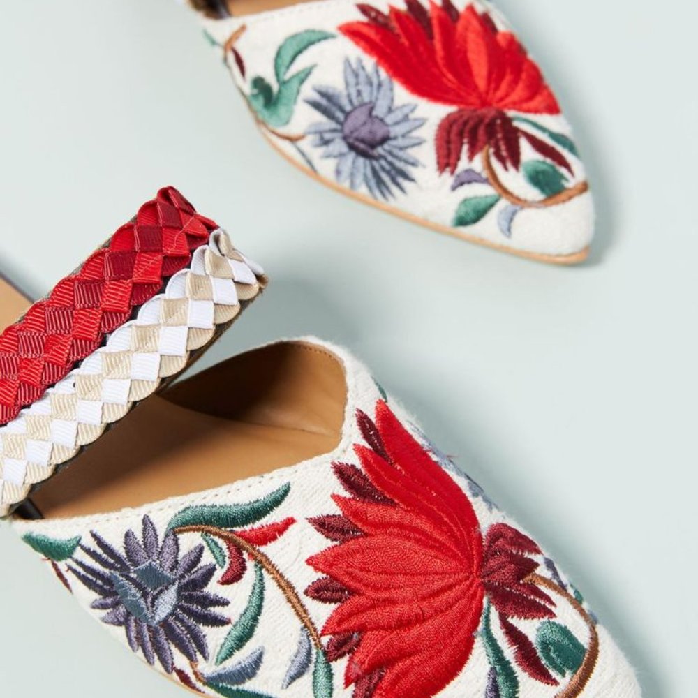 BNIB Anthropologie Paz Floral Embroidered Slides - Picture 3 of 7